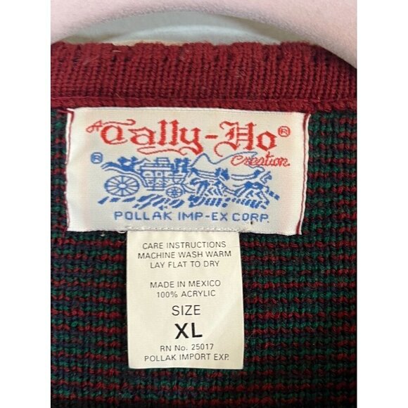 Tally Ho Sweater Women XL Red Plaid Granny Holiday Festive 80s Vtg Regal Grandpa - Picture 2 of 14